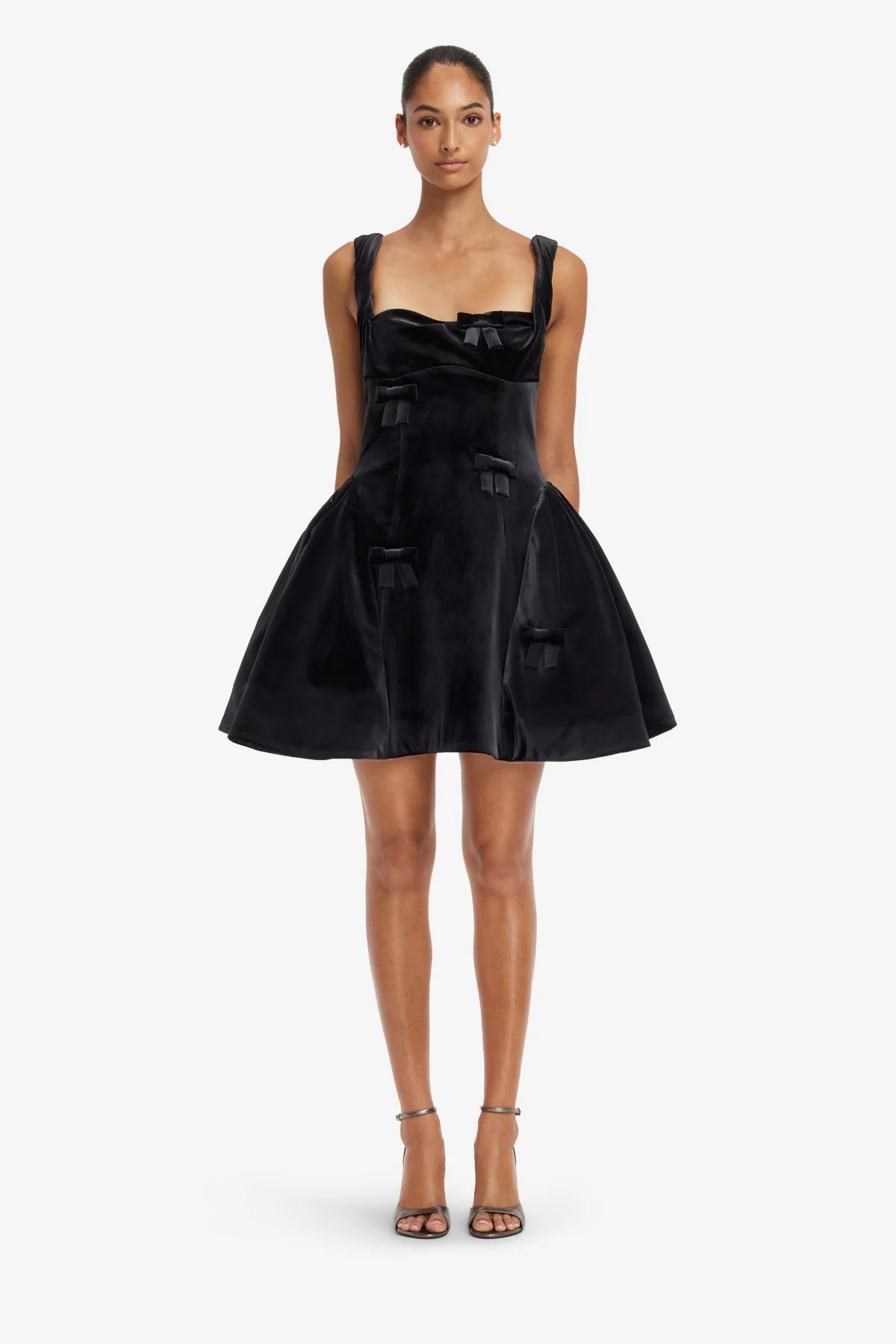 Ariel Velvet Bow Mini Dress - Ebony