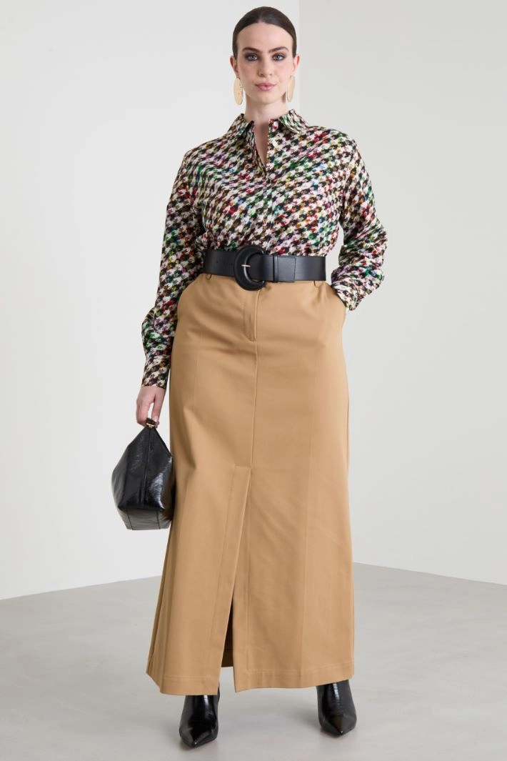 Straight canvas skirt - CAMEL