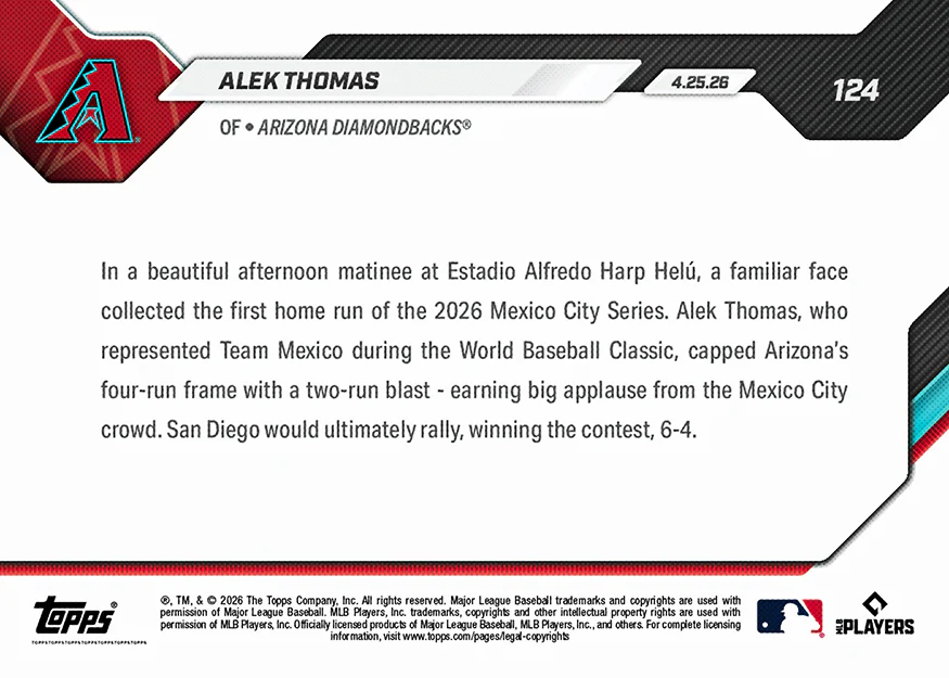 Alek Thomas - 2026 MLB Topps NOW® - Card 124 - PR: 561
