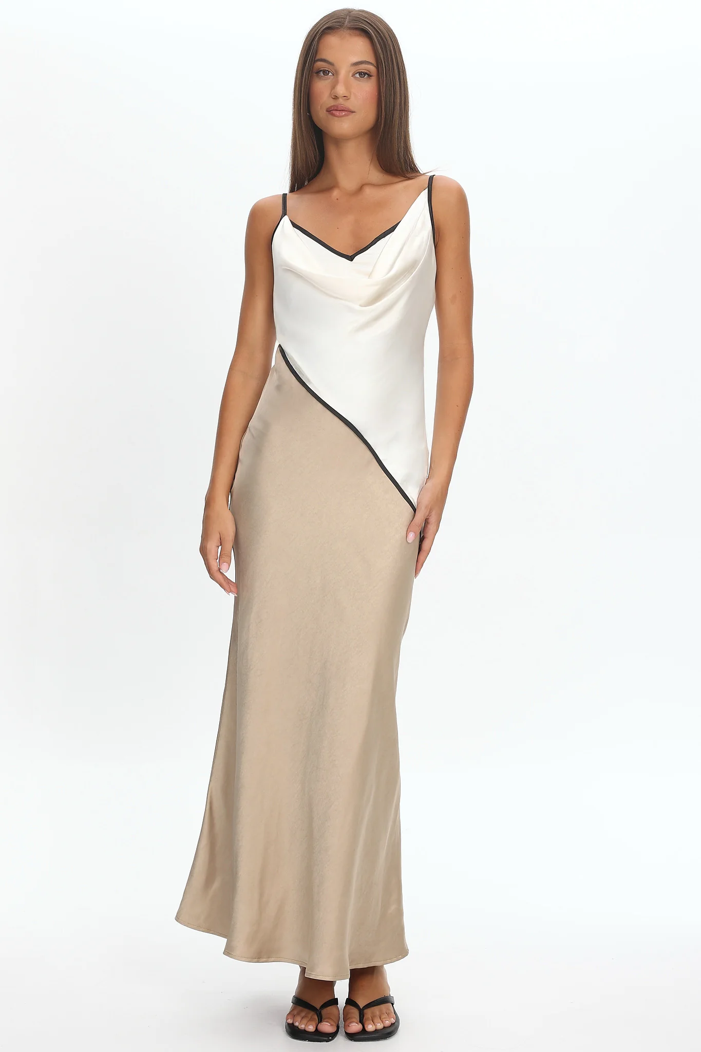 Amarante Cowl Bust Maxi Dress Contrast Oyster