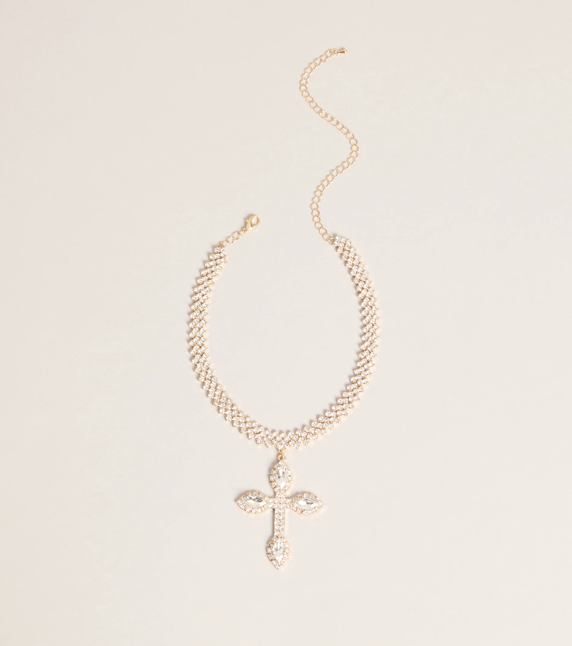 Bold Shine Rhinestone Cross Statement Necklace