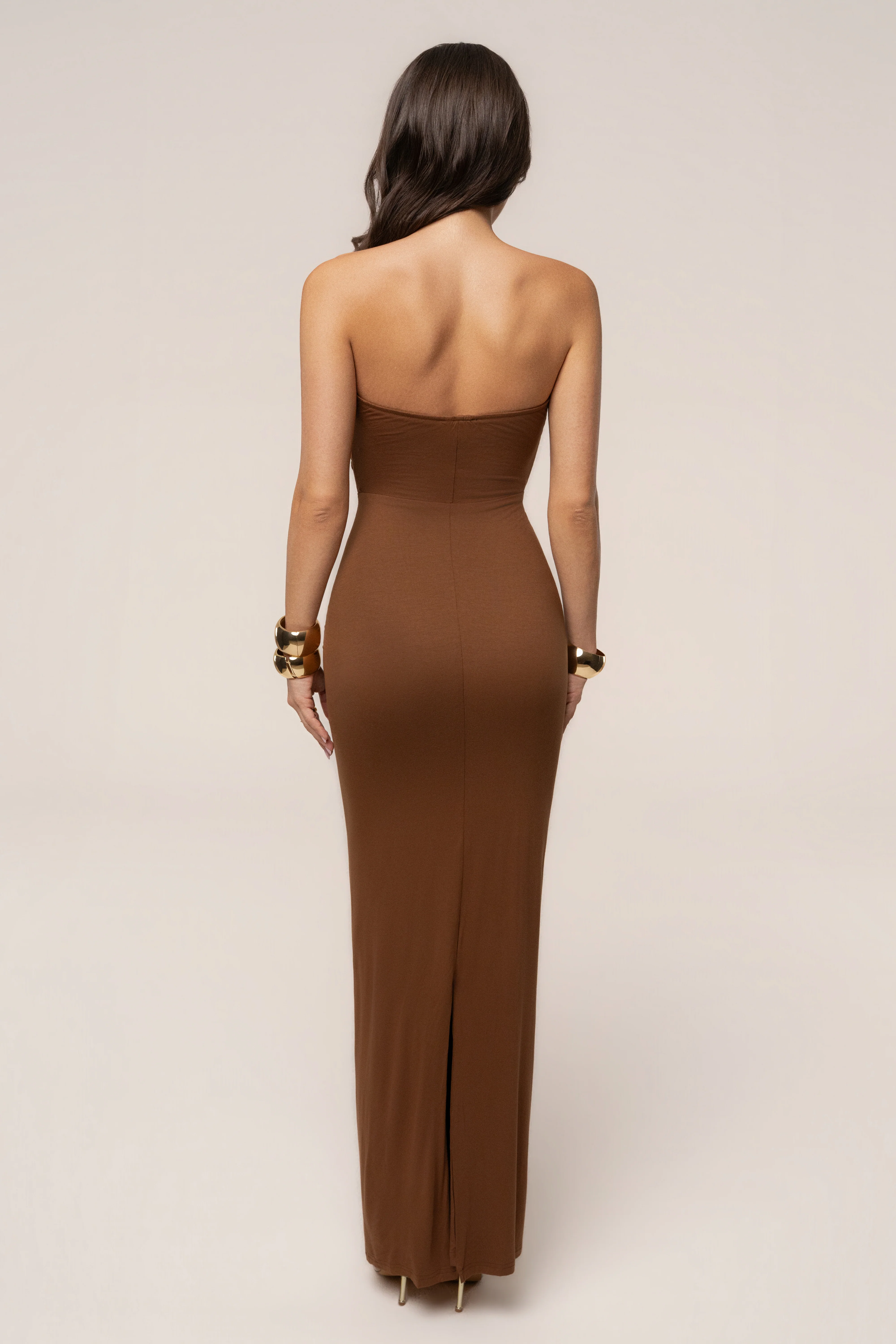 Chocolate Strapless Drape Maxi Dress