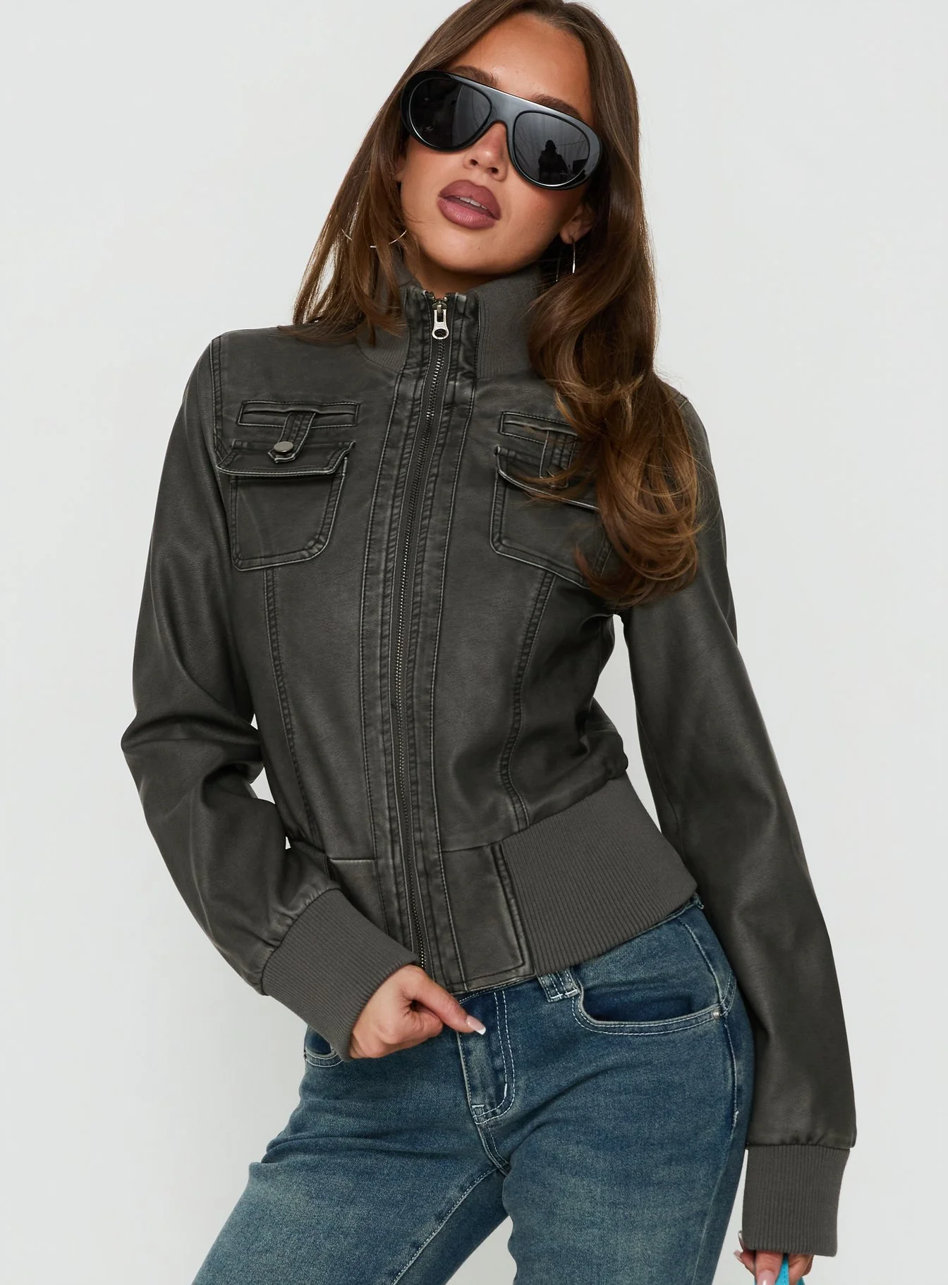 Marykate Funnel Neck Fitted Jacket Washed Black