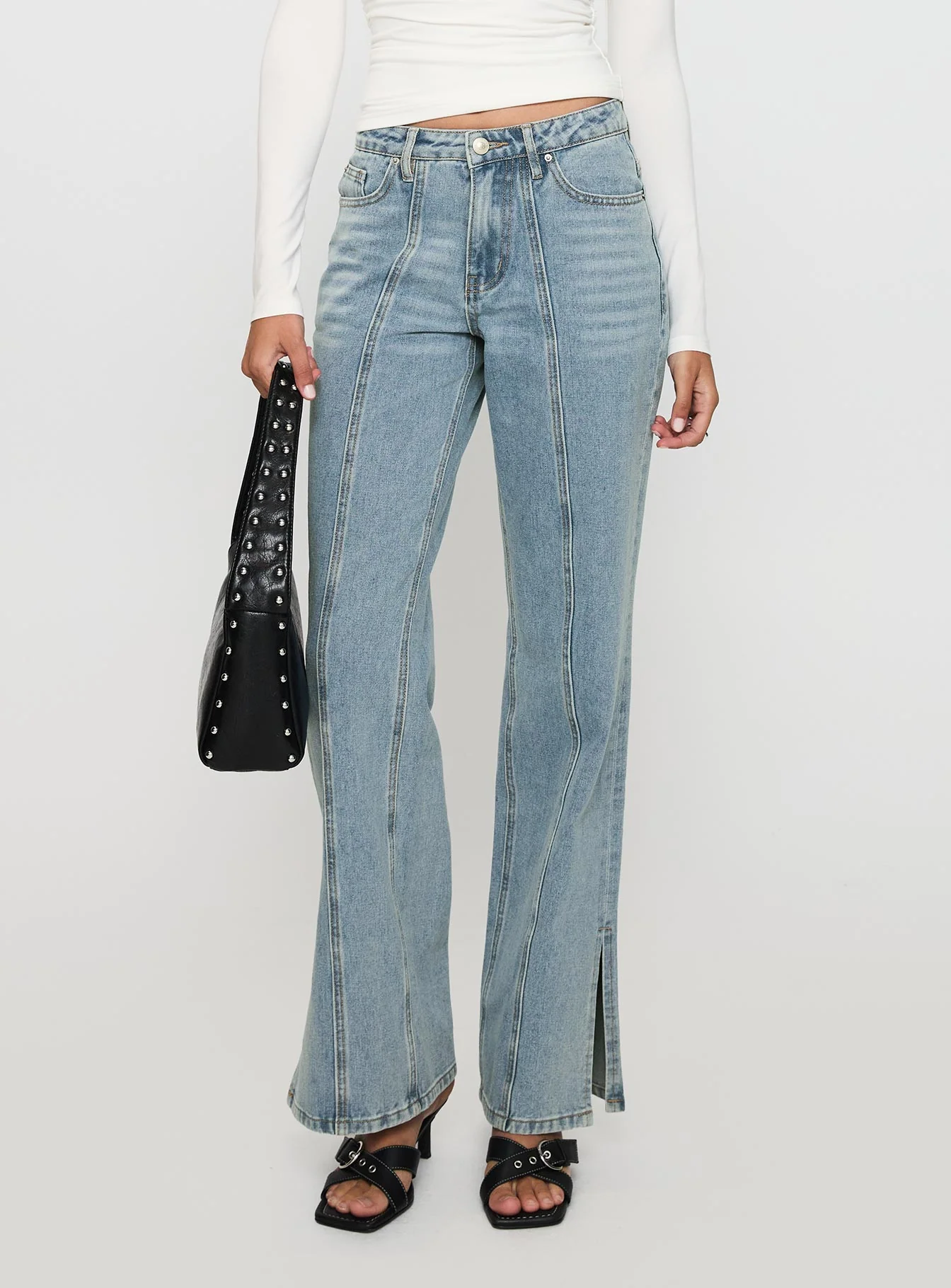 White Mustang Mid Rise Straight Leg Jean Light Blue