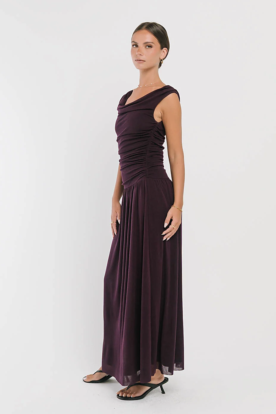 Luna Ruched Maxi Dress in Purple