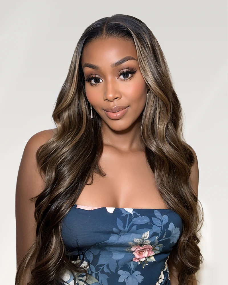 Ophirawig 6x5 Invisible Knots Glueless Balayage Highlight Body Wave/Silky Straight Wig Invisible Knots Realistic Hairline