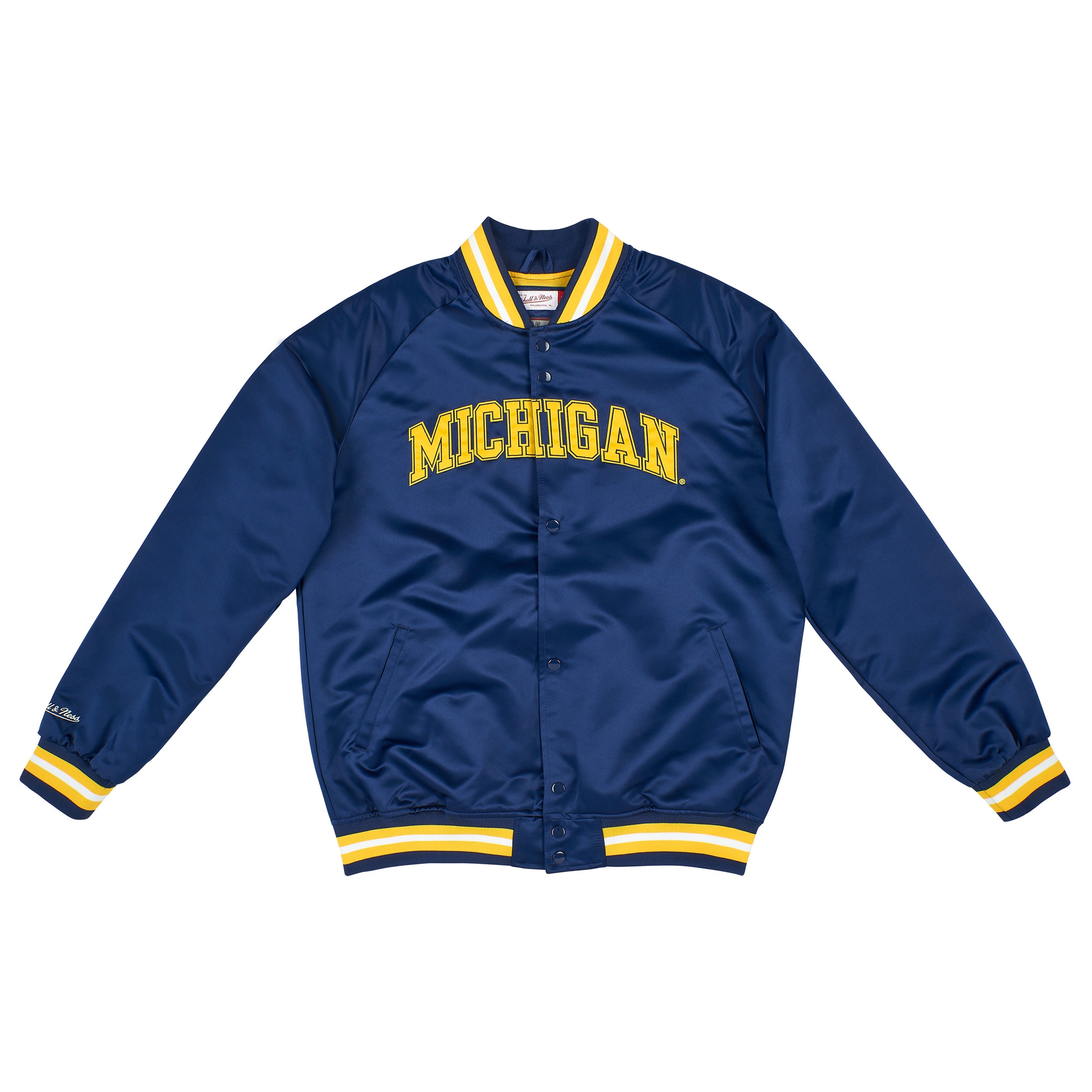 Michigan Wolverines Mitchell & Ness Lightweight Satin NCAA Jacket Navy