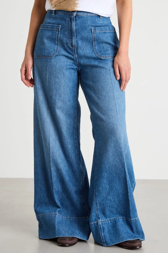 Palazzo jeans with patch pockets - BLUE