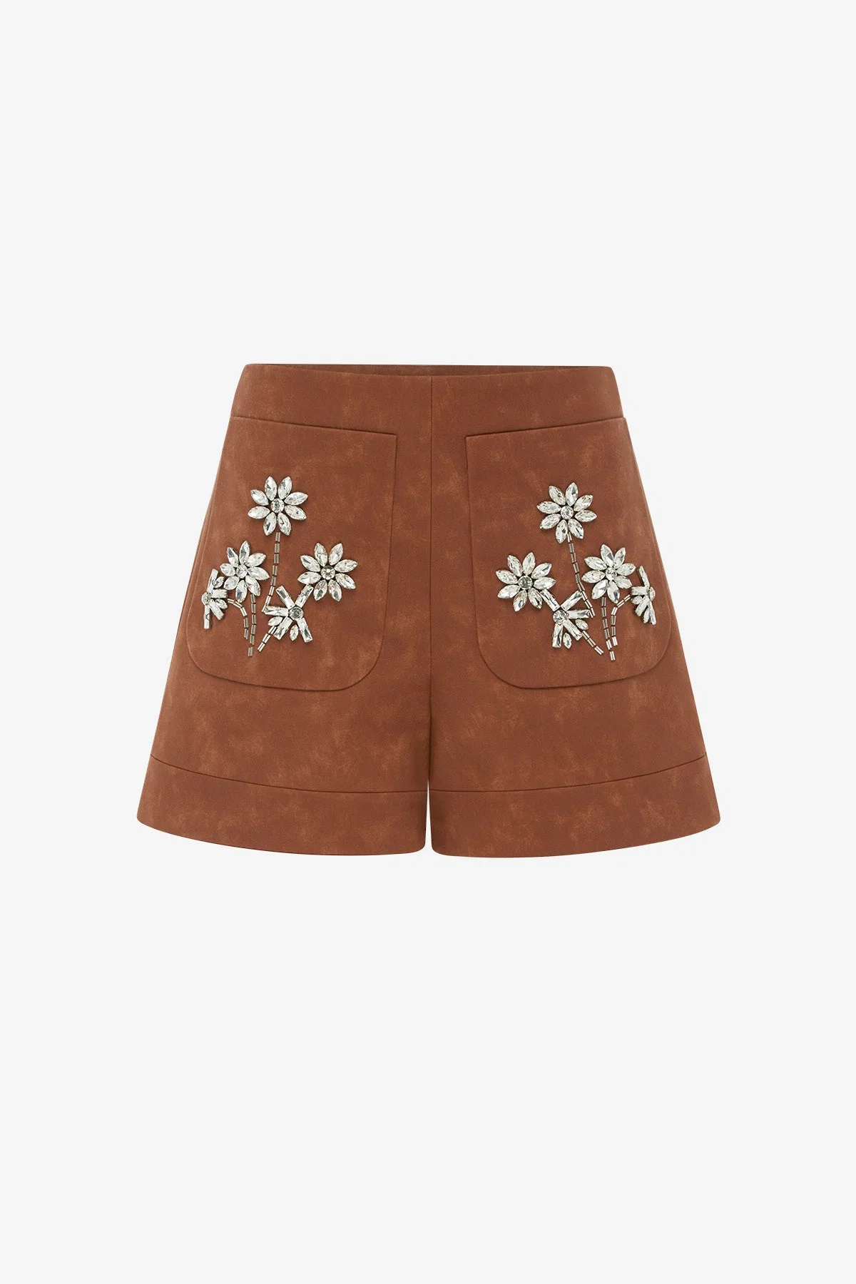 Tessa Embellished Vegan Suede Shorts - Chestnut