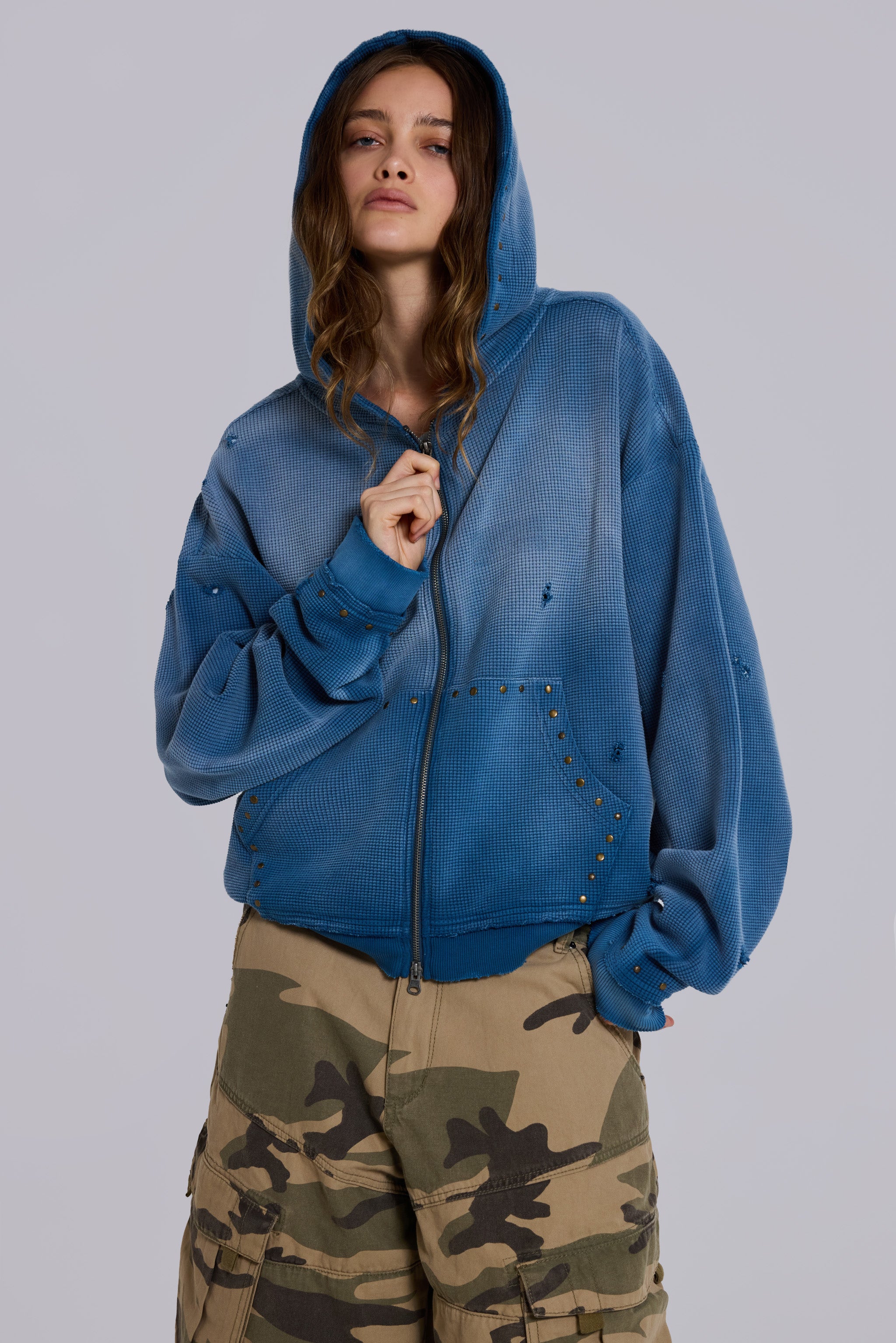 Sunfade Waffle Studded Hoodie