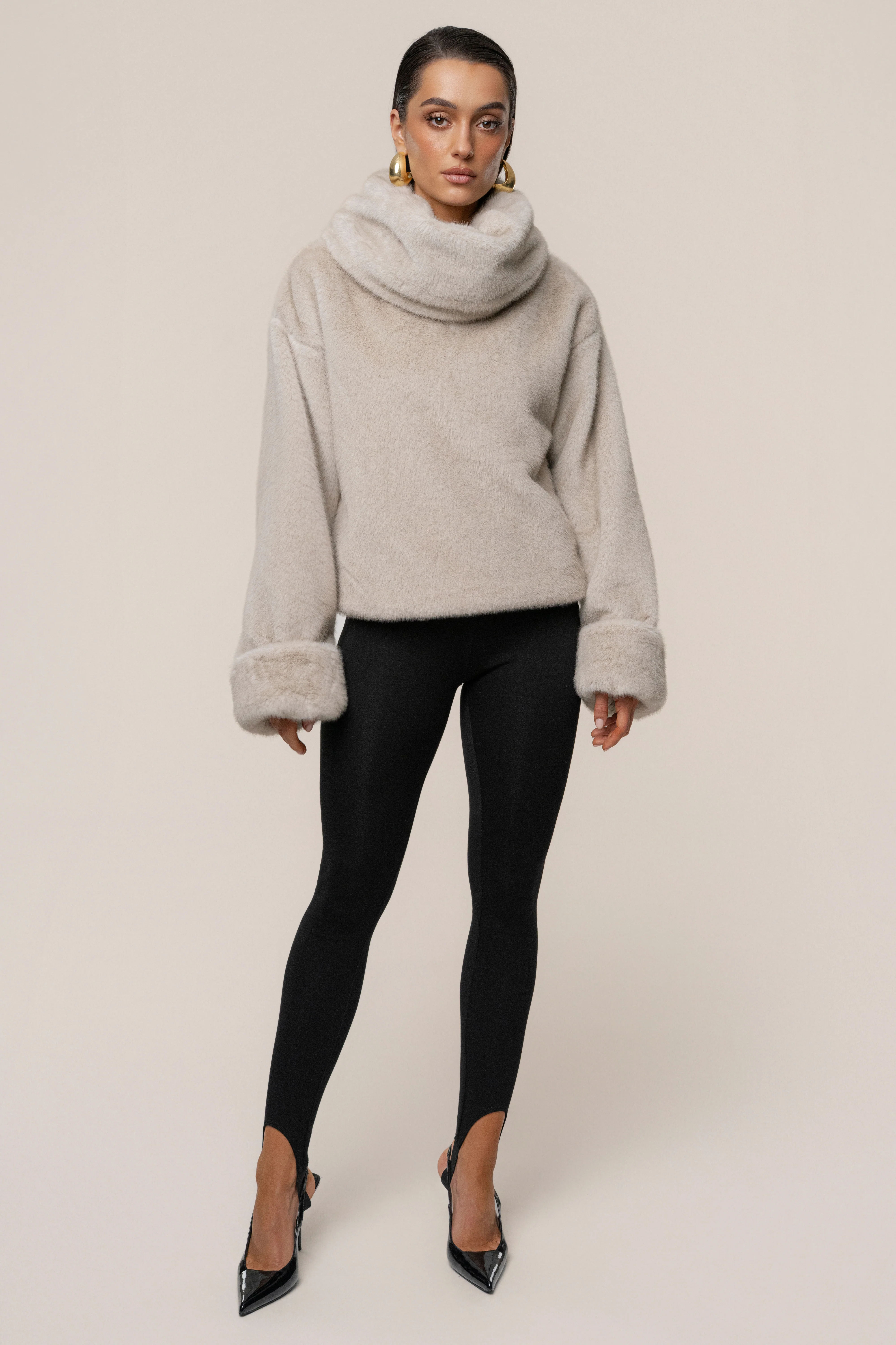 Stone Polished Faux Fur Pullover