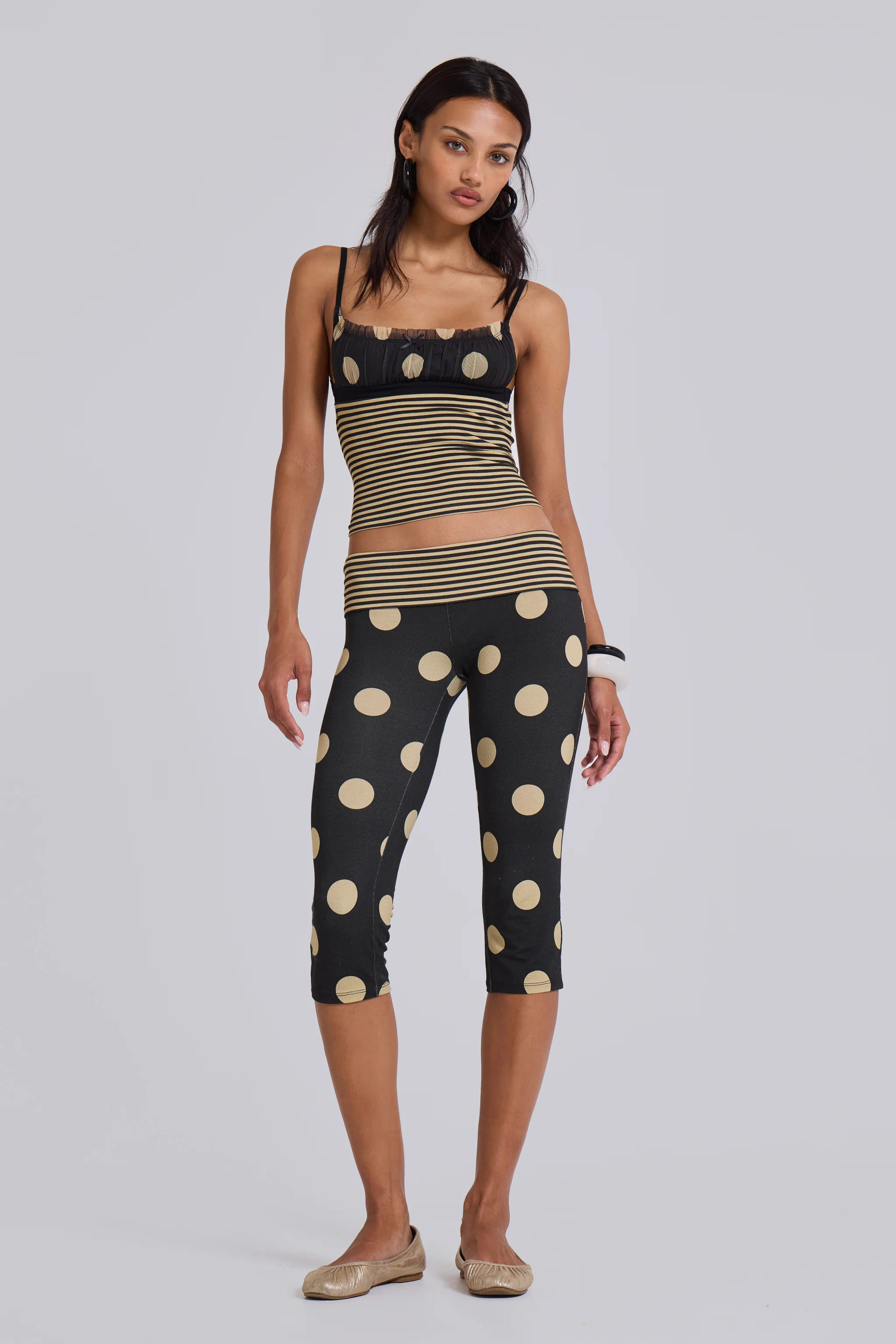 Lola Ruched Cami Top in Polkadot Stripe