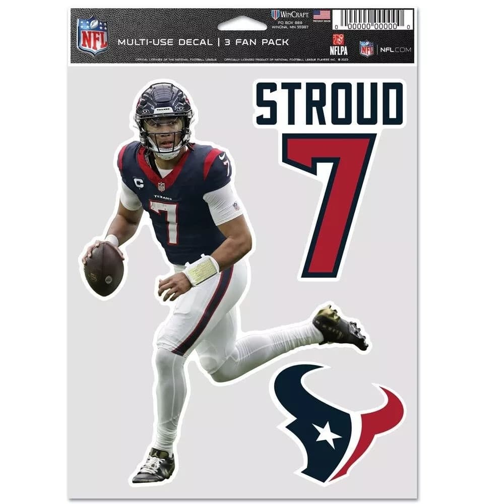 C.J. Stroud #7 Houston Texans Player NFL Decals Set (3 Pcs.)
