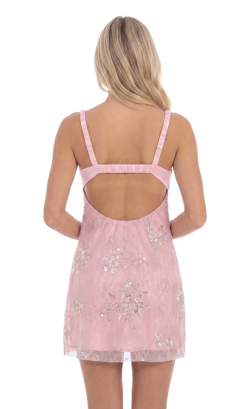 Sequin Lace Mini Dress in Pink