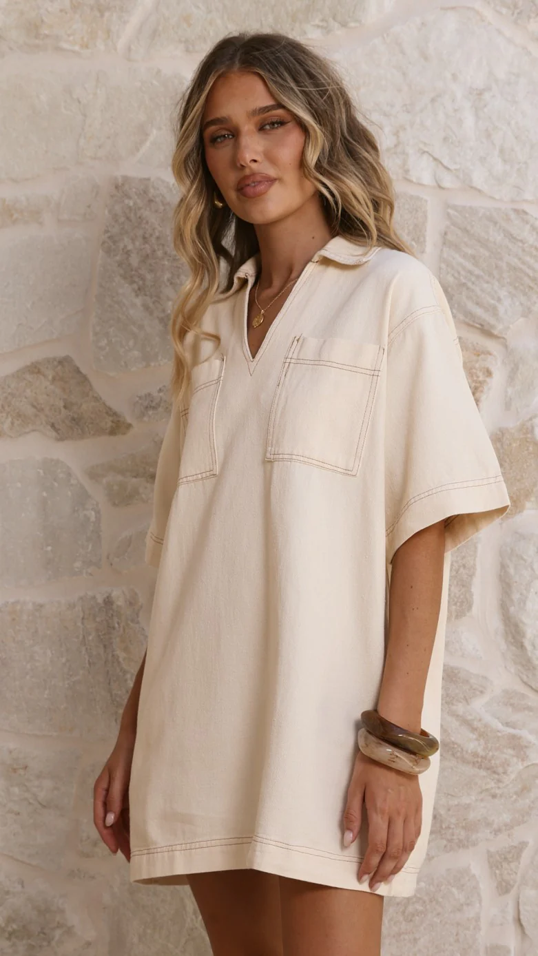 Ilia Denim Mini Dress - Cream