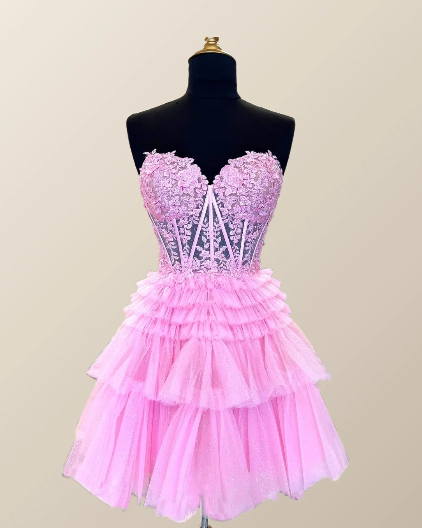 Red Sweetheart Lace and Ruffles Short Tulle Dress