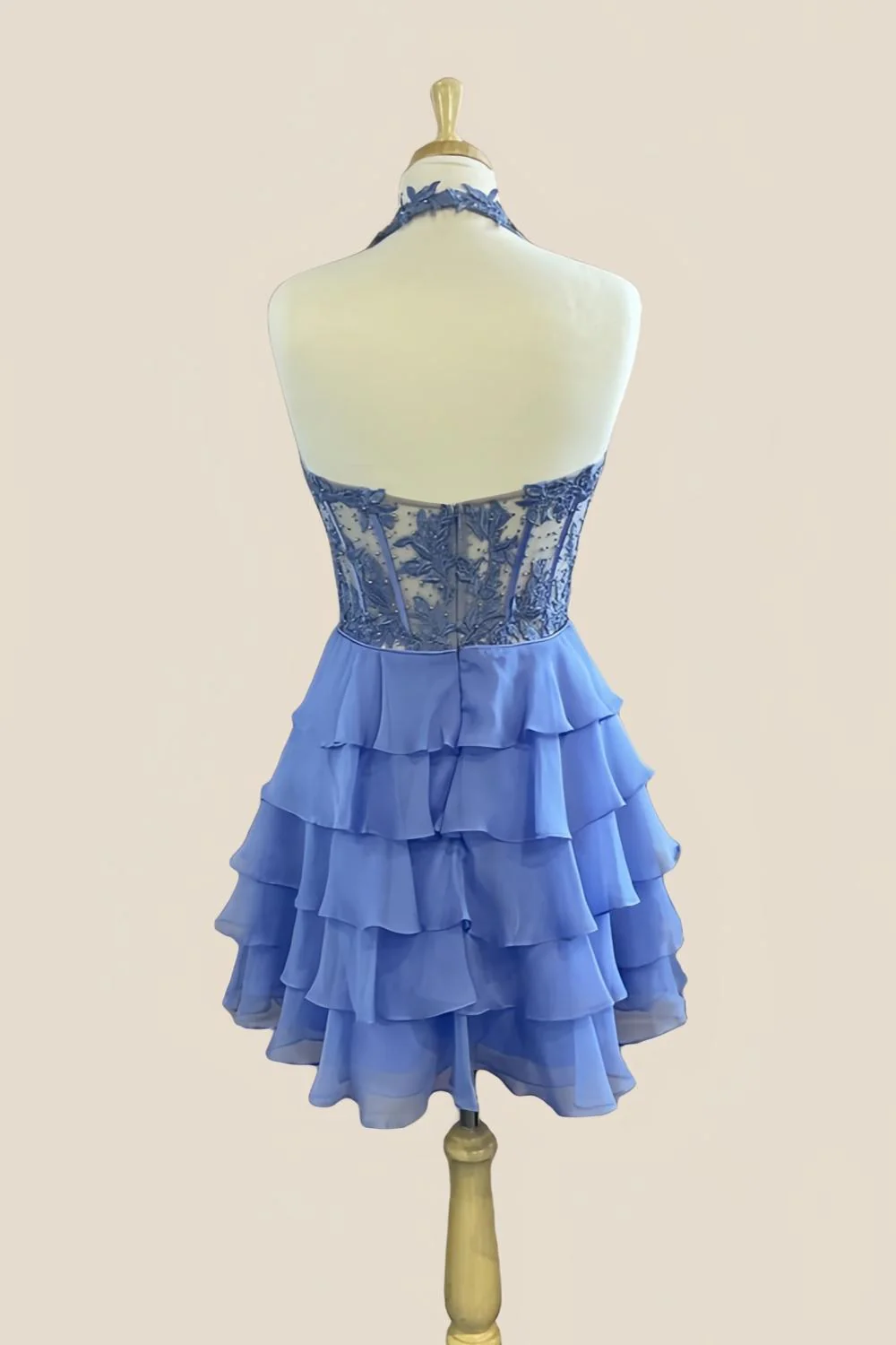 Appliques Periwinkle Chiffon Tiered Ruffle Short Dress