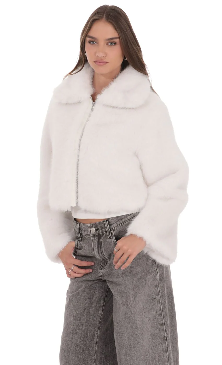 Faux Fur Cropped Jacket in Black