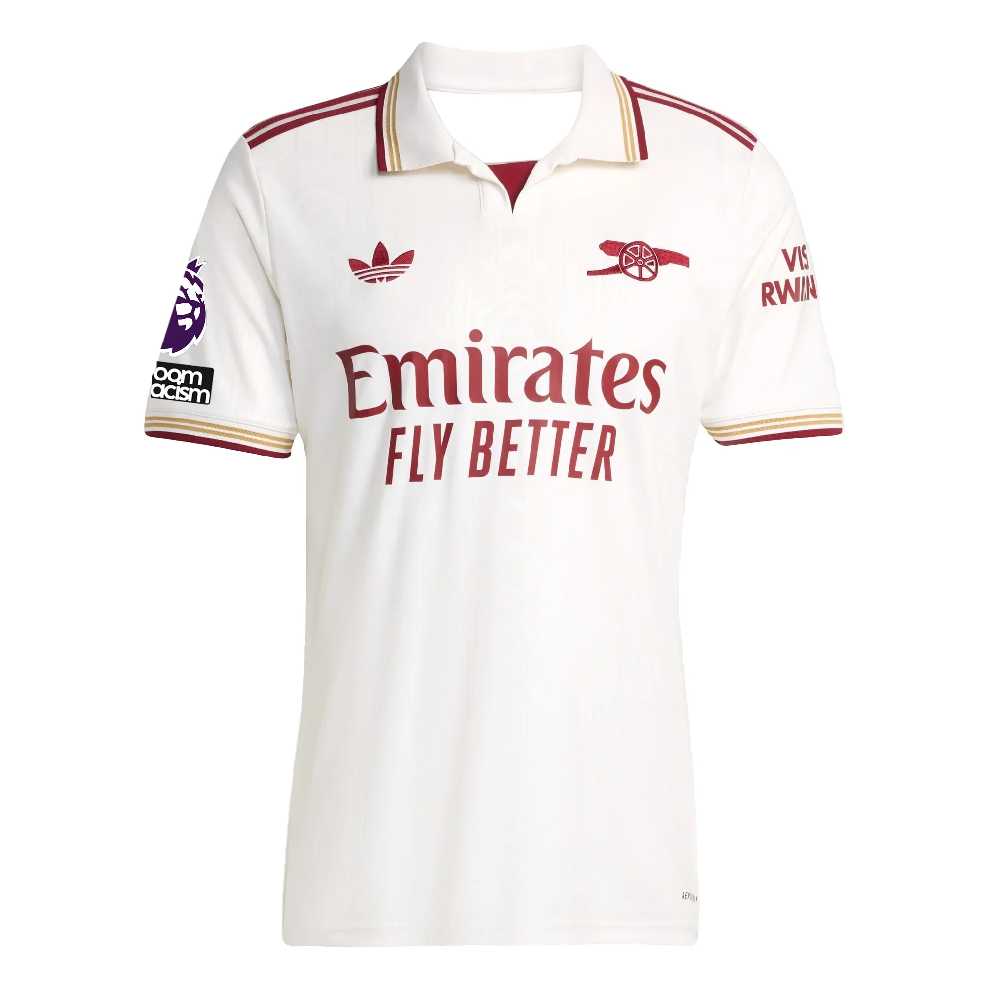 Zubimendi Men's Arsenal FC Third Jersey 25/26 w/ NRFR + EPL Patches (White/Burgundy)