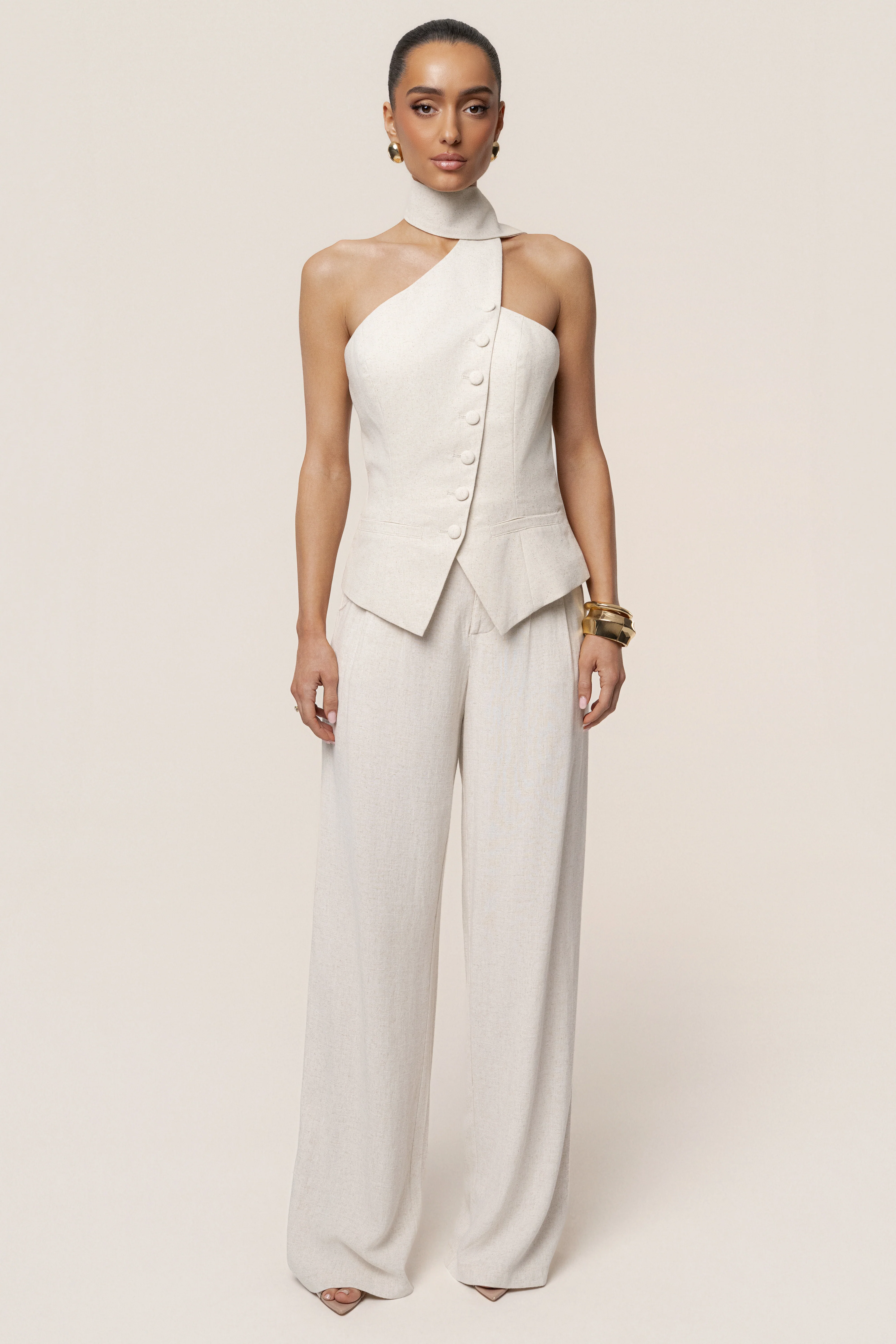 Oatmeal Asymmetric Scarf Top