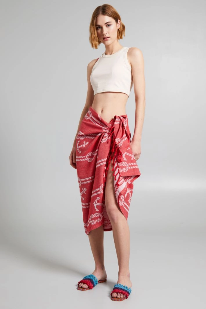 Fringed beach towel - RED WHITE