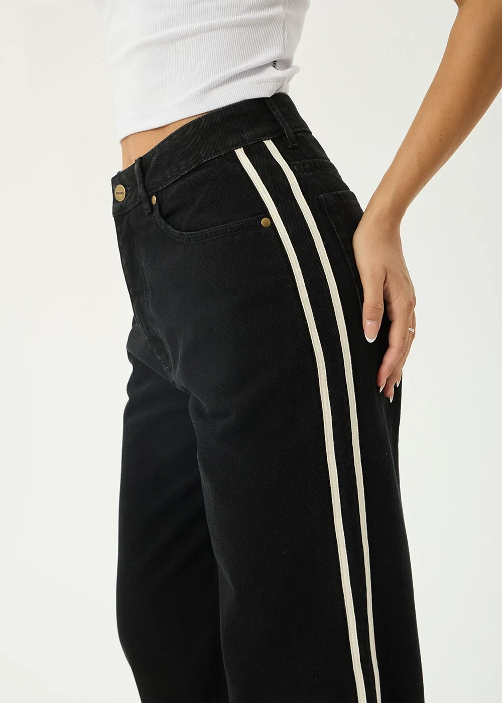 AFENDS Womens Bella Stripe - Denim Wide Leg Jean - Washed Black