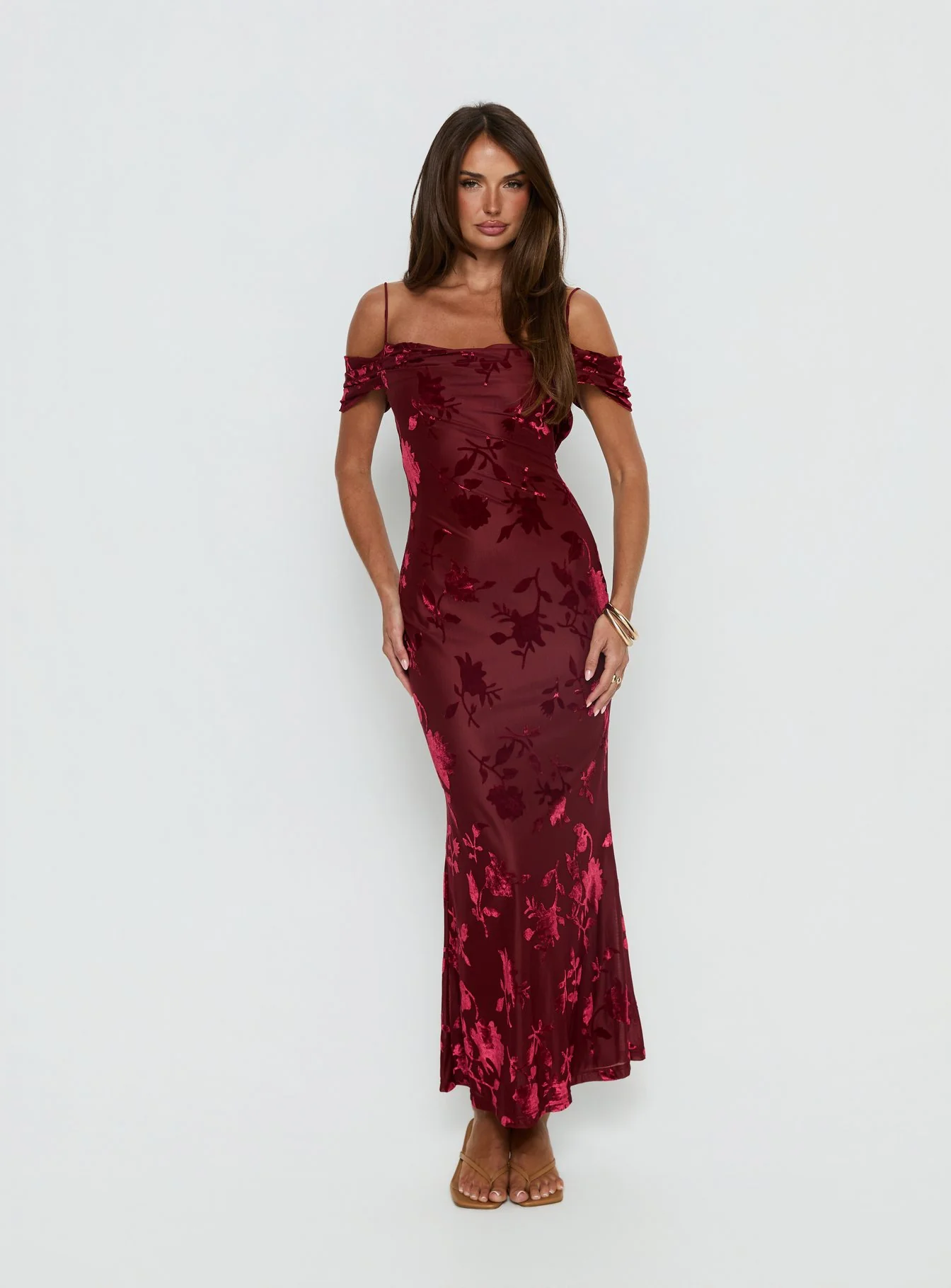 Green Gables Burnout Maxi Dress Burgundy