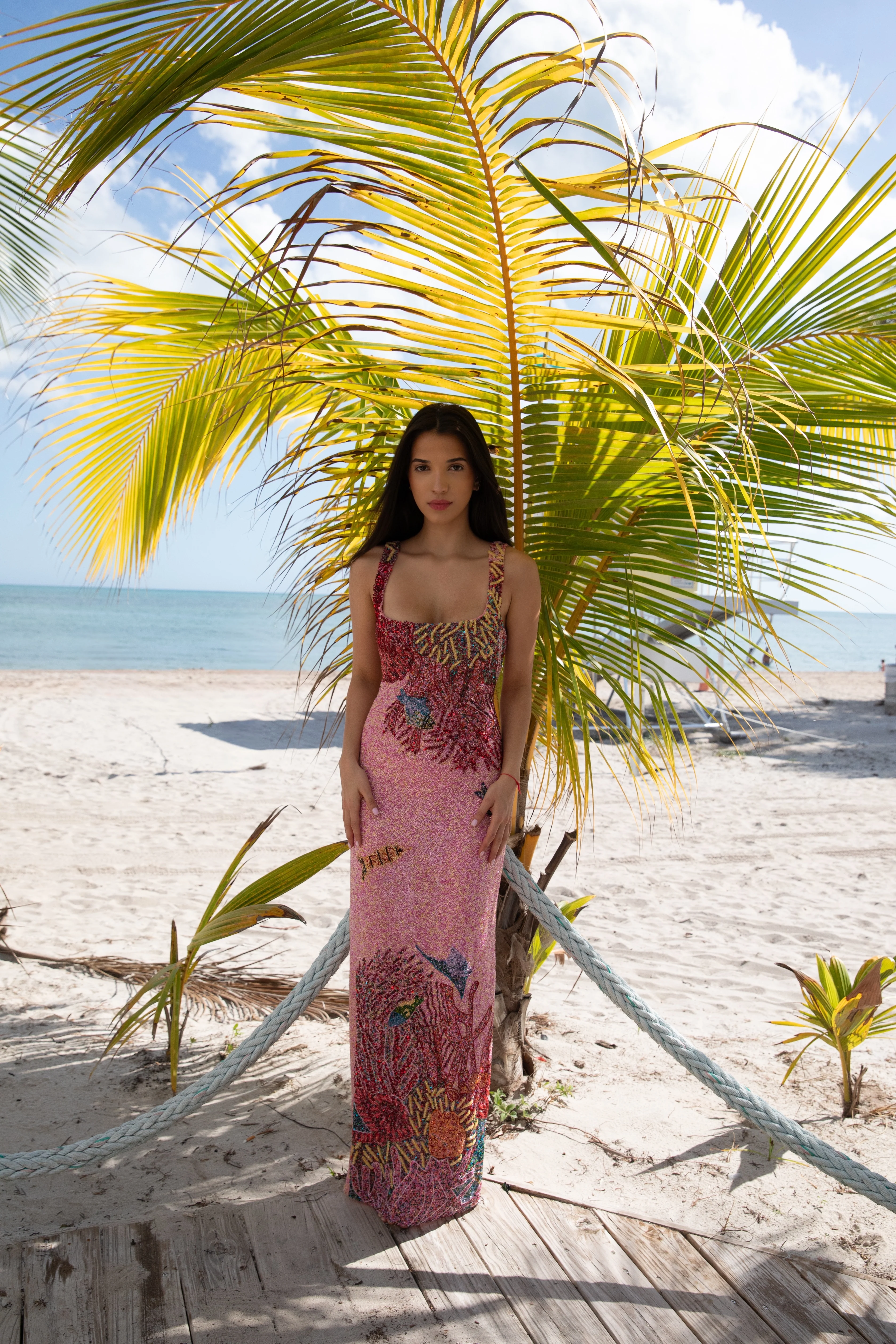 Oceanic Bloom Pink Maxi Dress