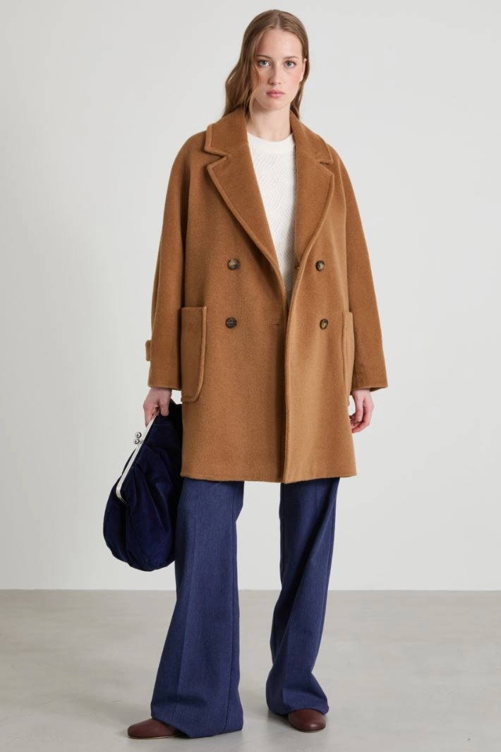 Double-breasted beaver coat - CAMEL