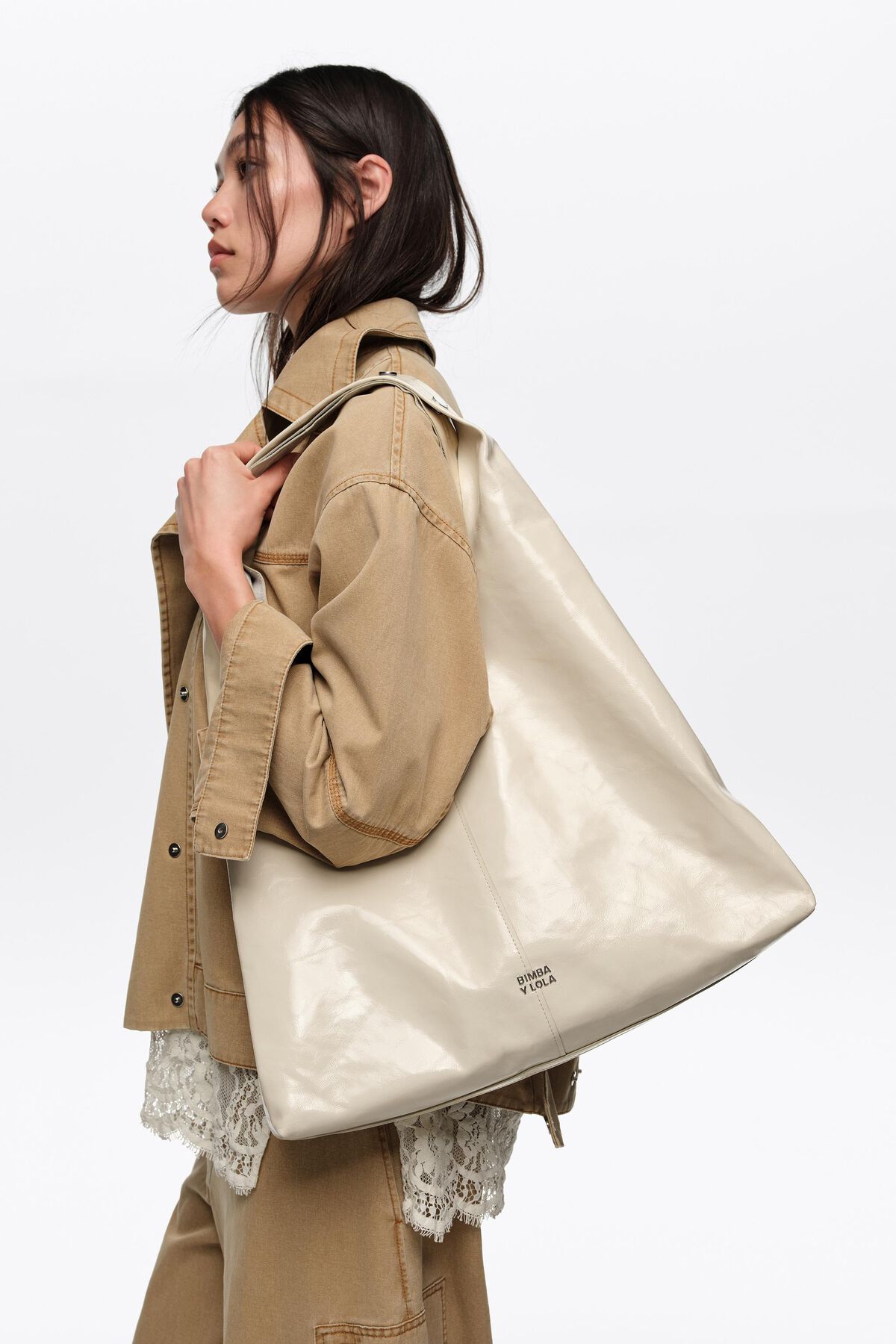 Cream leather maxi bikini Paper bag