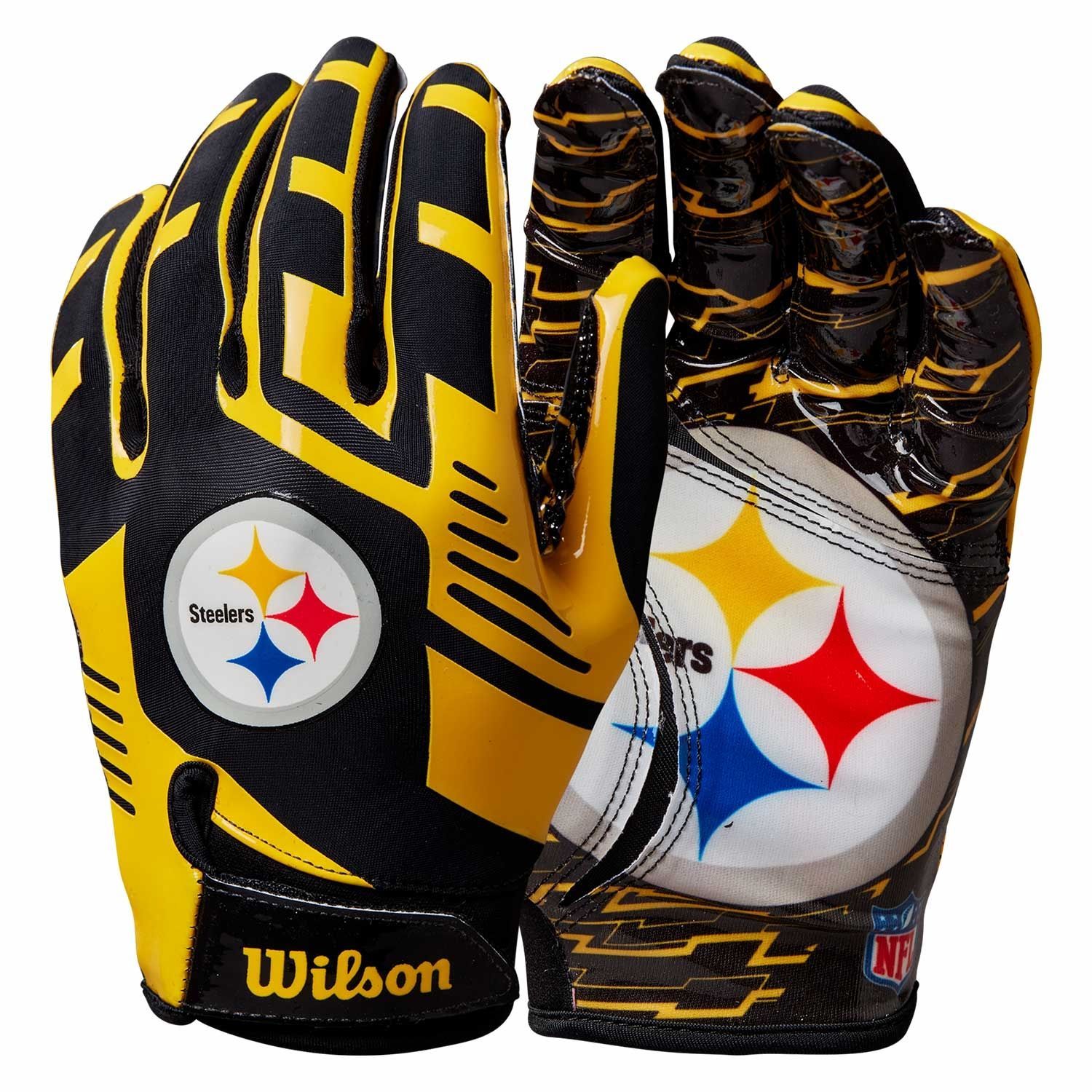 Pittsburgh Steelers Wilson Youth Stretch-Fit NFL Receivers Gloves (KIDS)