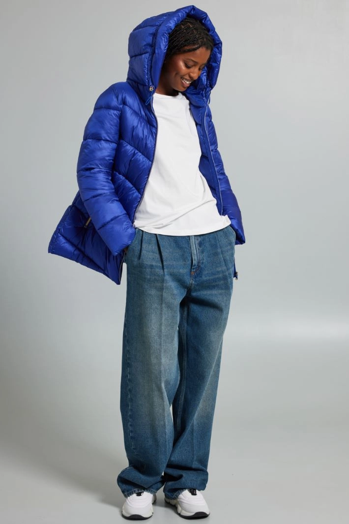 Hooded satin down jacket - BLUETTE