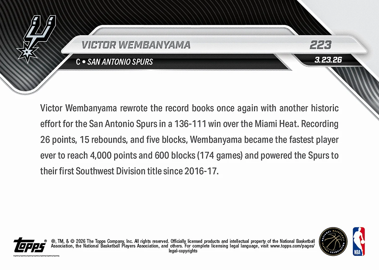 Victor Wembanyama - 2025-26 NBA Topps NOW® - Card 223