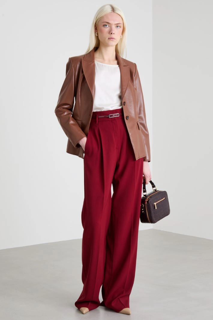 High-waisted wool crepe trousers - BORDEAUX