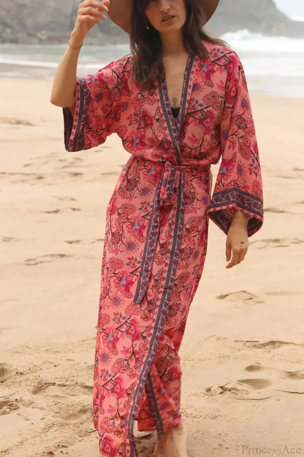 Cotton Rayon Kimono Boho Beach Cover up Loose Dress