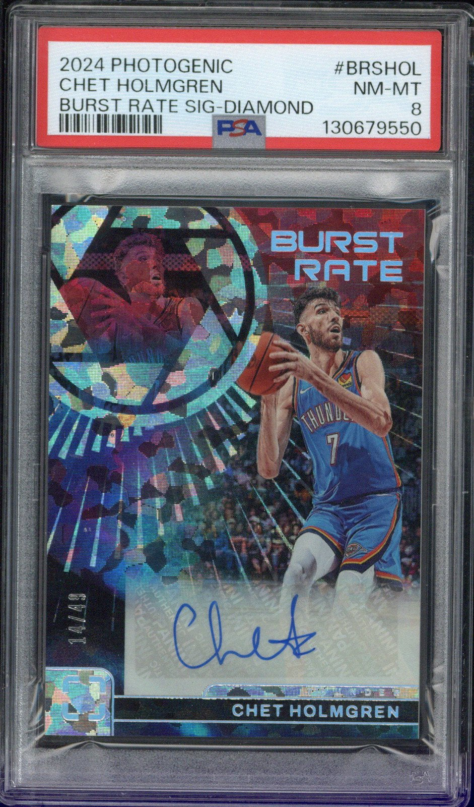 2024 Panini Photogenic Chet Holmgren Autograph /49 Burst Rate Sig-Diamond #BRSHOL PSA 8