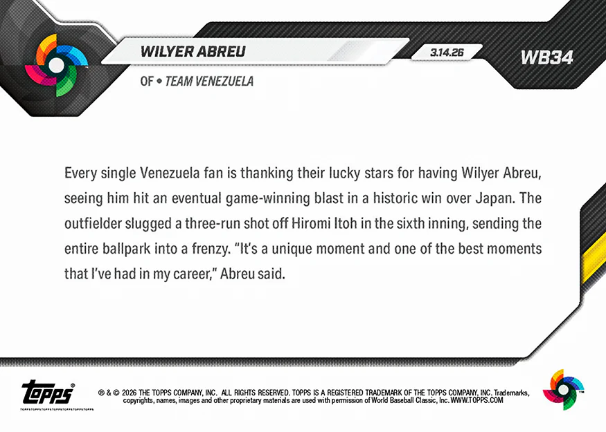 Wilyer Abreu - 2026 World Baseball Classic Topps NOW® - Card 34