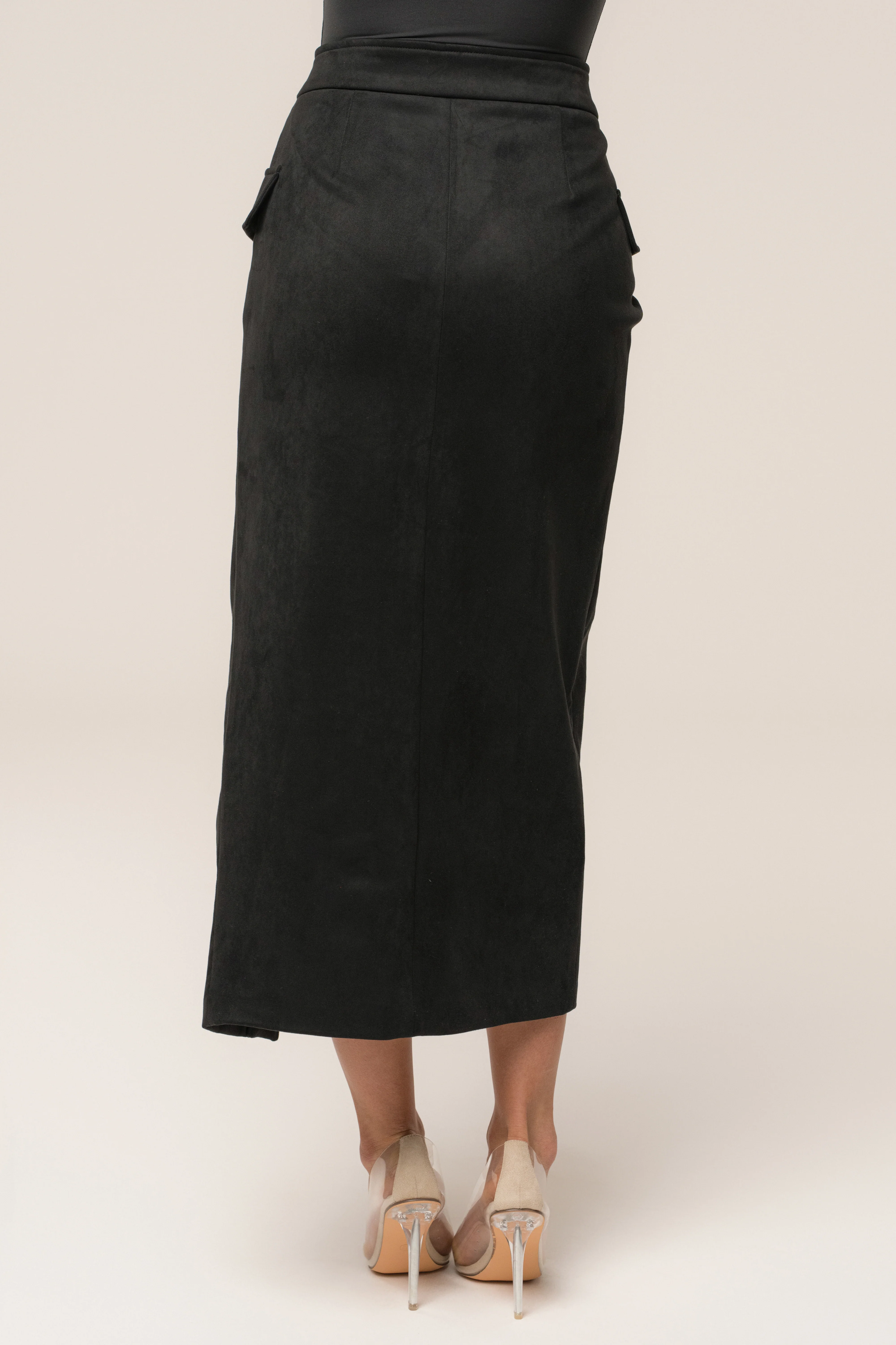 Black Audrey Suede Midi Skirt