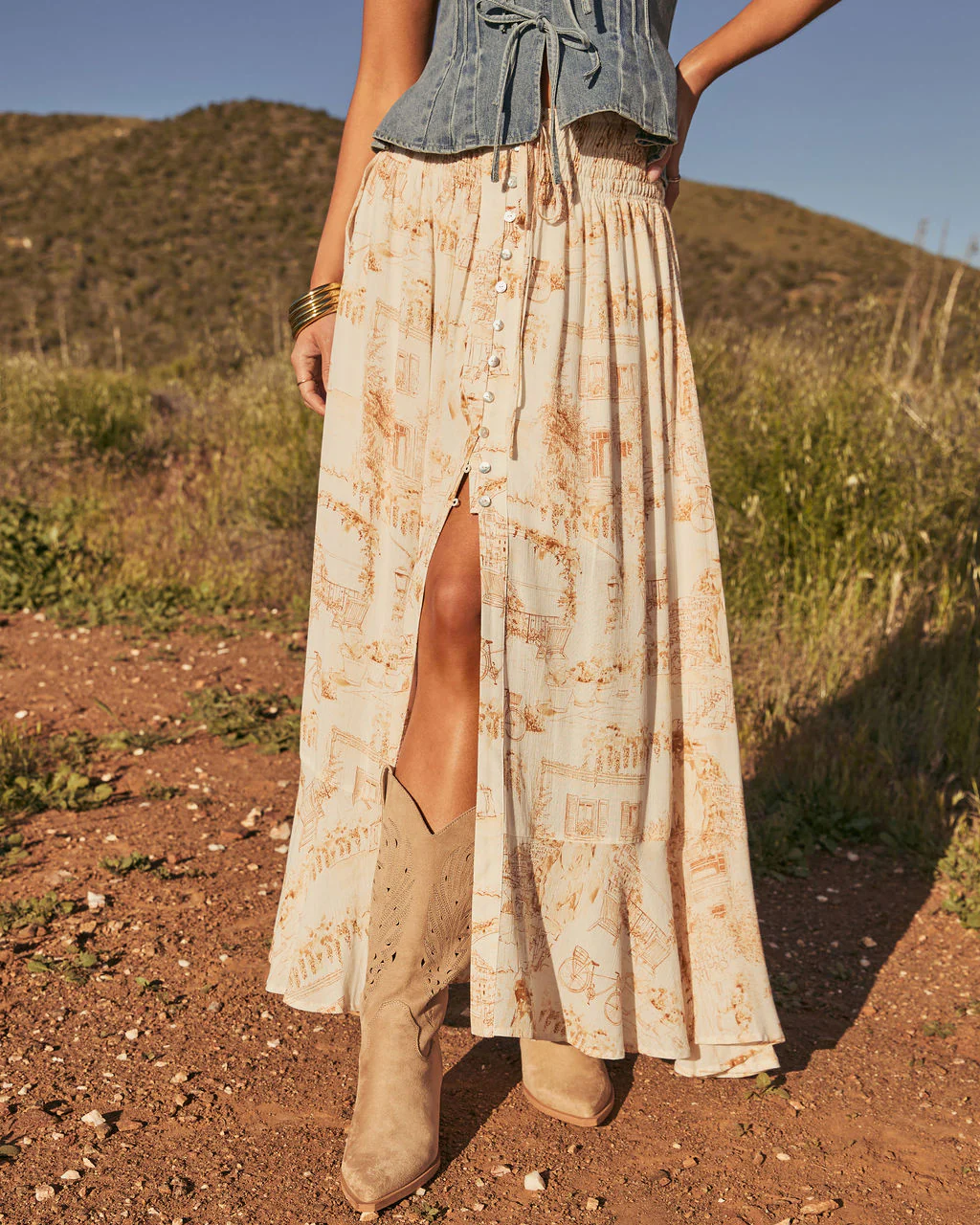 Levvie Novelty Front Tie Maxi Skirt