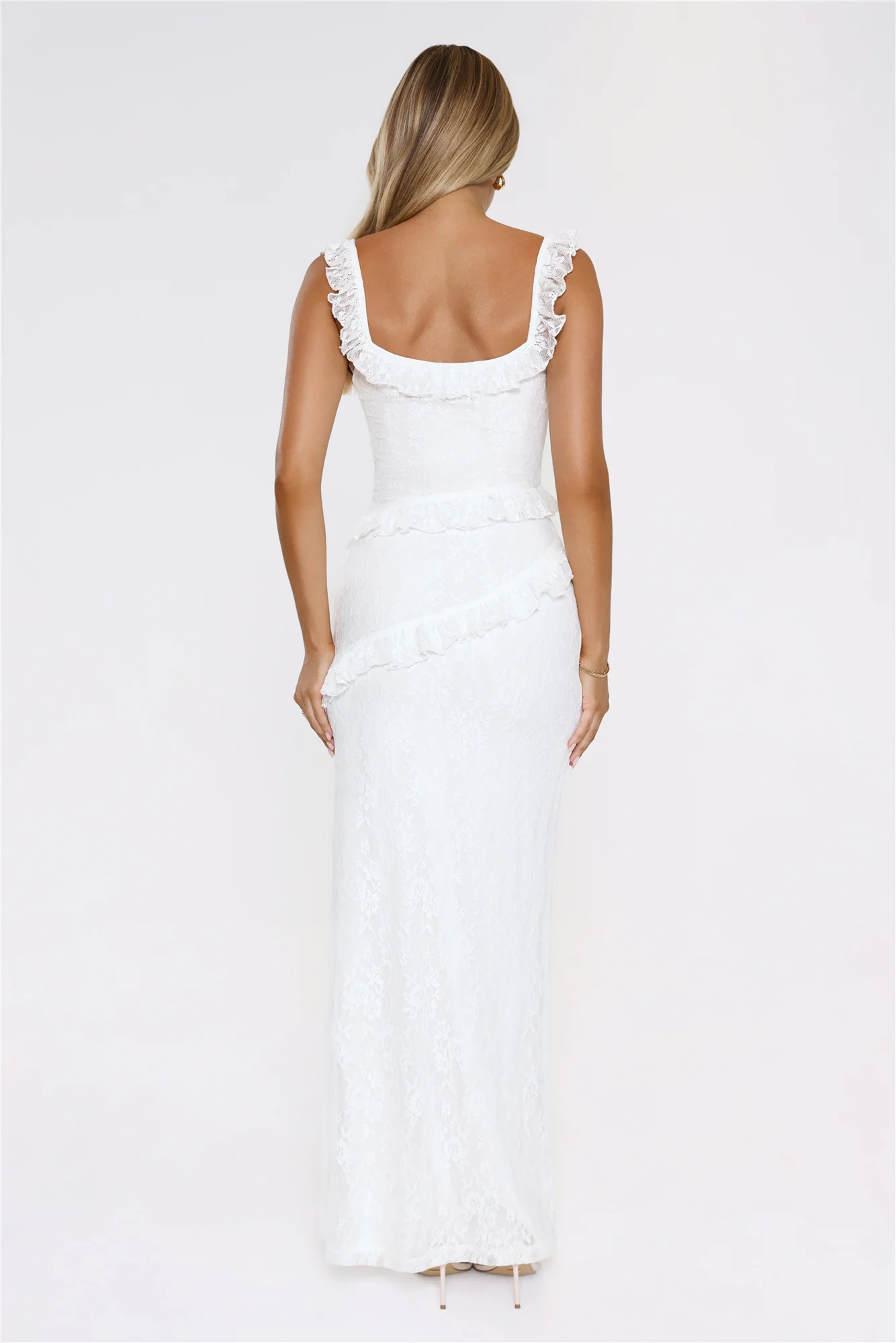 Golden Dusk Lace Maxi Dress White