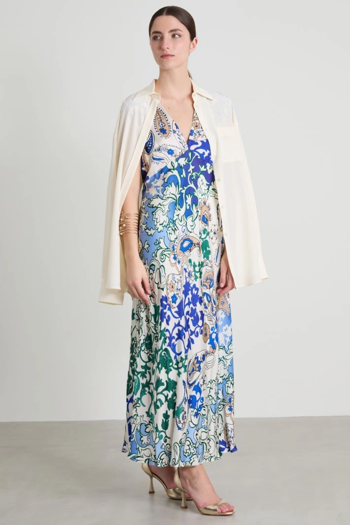 Long satin dress - LIGHT BLUE