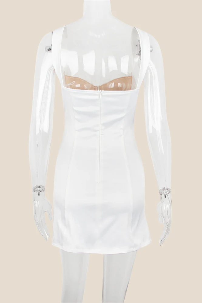 White Satin and Lace Short Dress