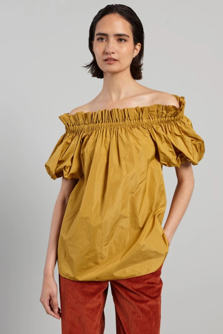 Balloon-fit taffeta shirt - MUSTARD