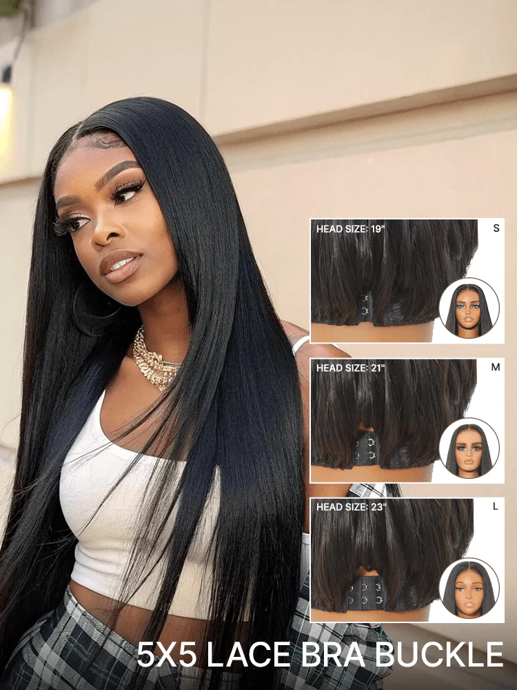 100% Human Hair Pre-Cut Silky Straight Glueless FlexFit Drawstring Wig Fits All Head Sizes