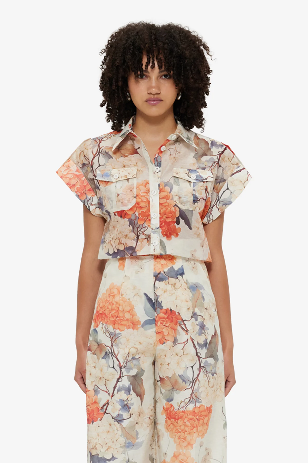 Catarina  Blouse - Hydrangea Print in Vanilla