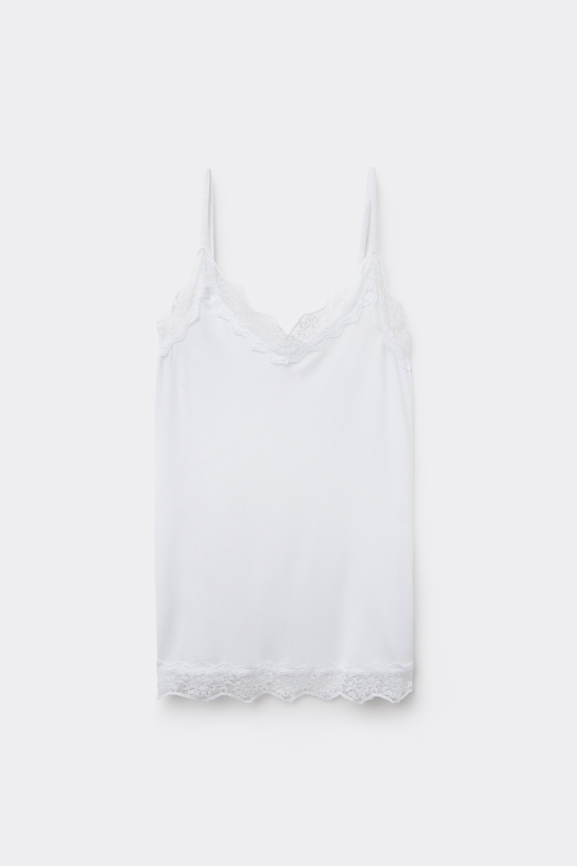 Viscose and Lace Camisole with Thin Shoulder Straps and V-Neck
