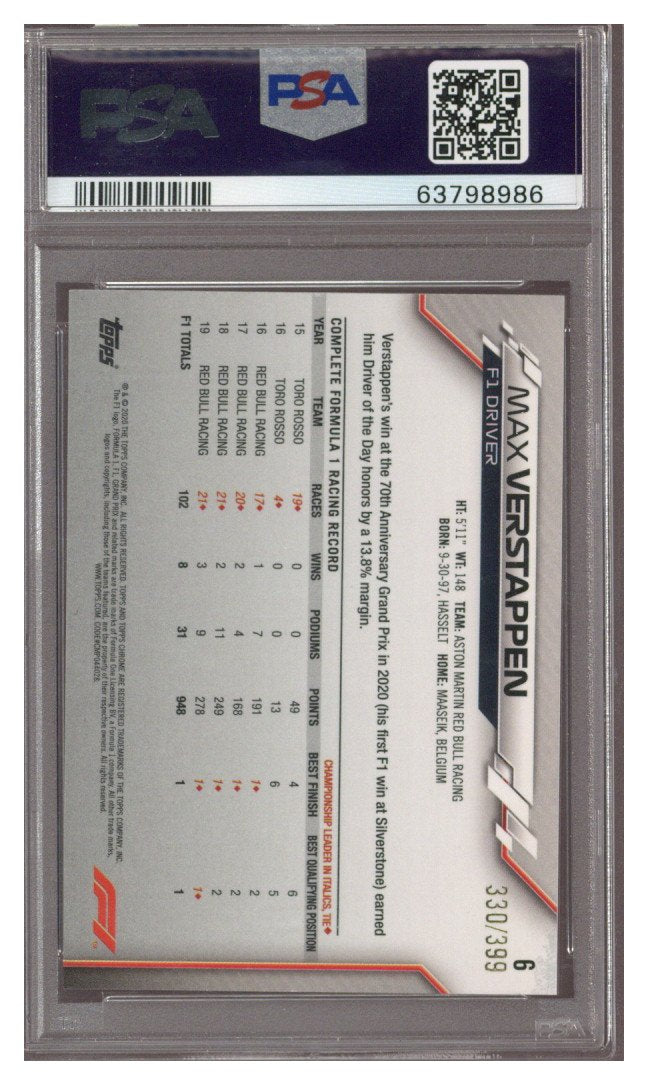 2020 Topps Chrome F1 Max Verstappen Purple Refractor 330/399 PSA 9