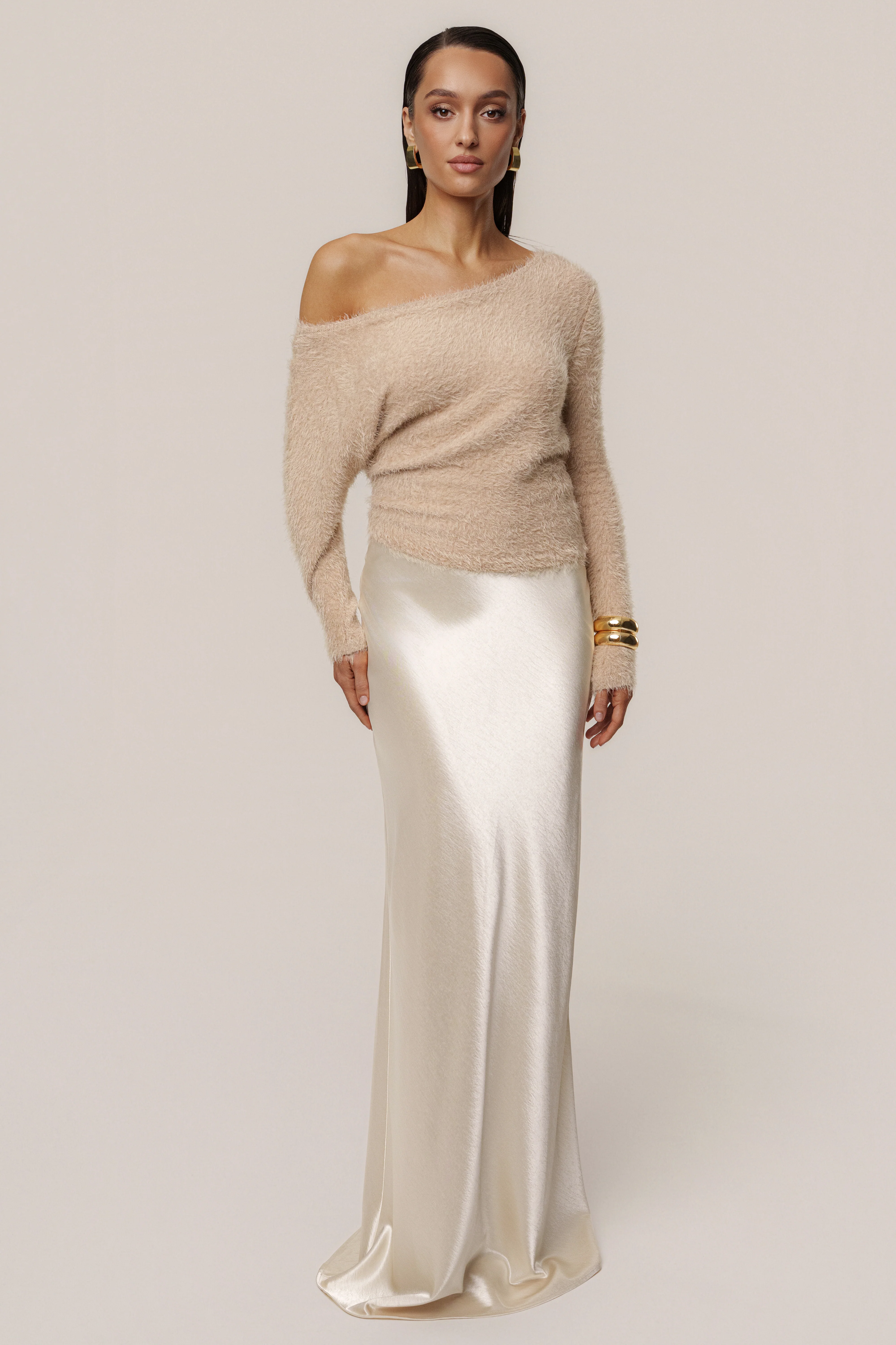 Champagne Tradition Satin Maxi Skirt