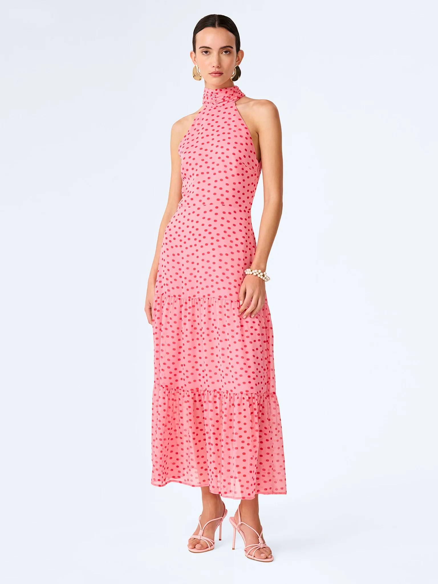 Romeo Dress in Pink and Red Mini Polka Dot