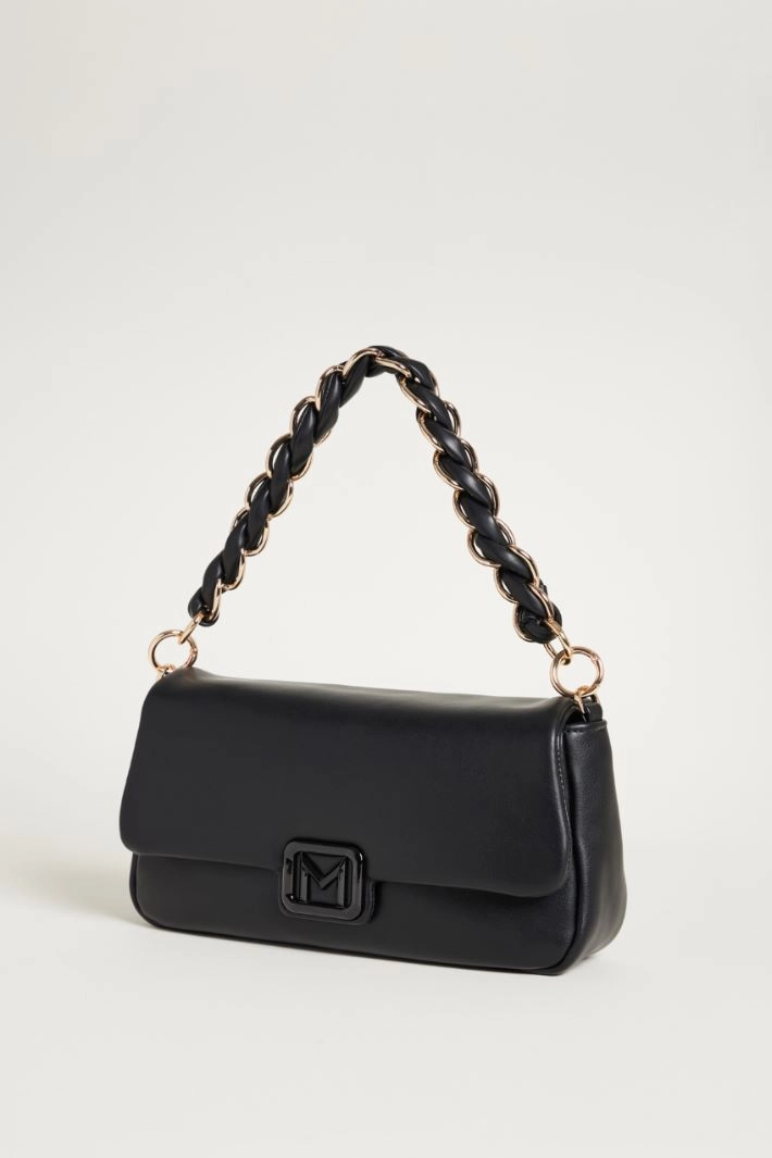 Coated fabric bag with plaited handle - BLACK